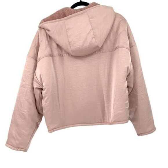 Anthropologie Saturday Sunday Reversible Satin Leona Pink Hoodie Snap Fleece Jac - Picture 4 of 9